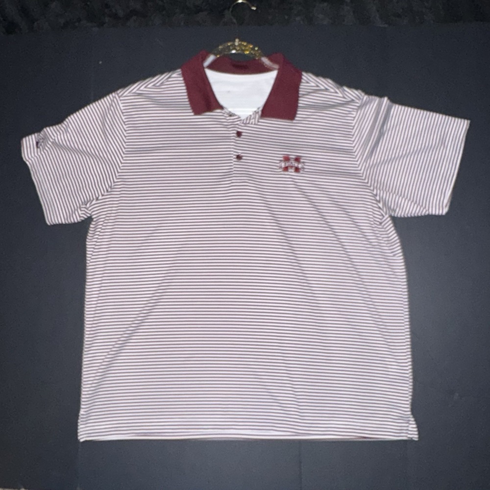 Antigua Mississippi State Bulldogs Striped Polo Shirt XL Maroon White